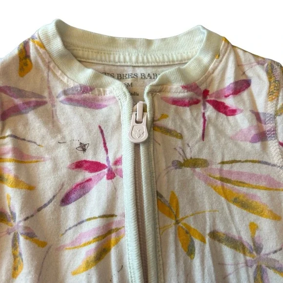 Burt's Bees Baby Girls 3-6M Pajamas Full Zip Pink Dragonfly One Piece Organic - Picture 2 of 8
